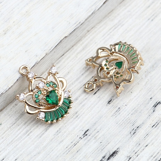 Picture of Brass Charms Gold Plated Crown Clear & Green Rhinestone 20mm x 16mm, 2 PCs                                                                                                                                                                                    