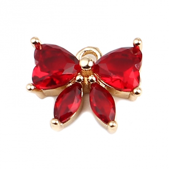 Immagine di Ottone Charms Oro Placcato Cravatta a Farfalla Rosso Strass 12mm x 10mm, 5 Pz