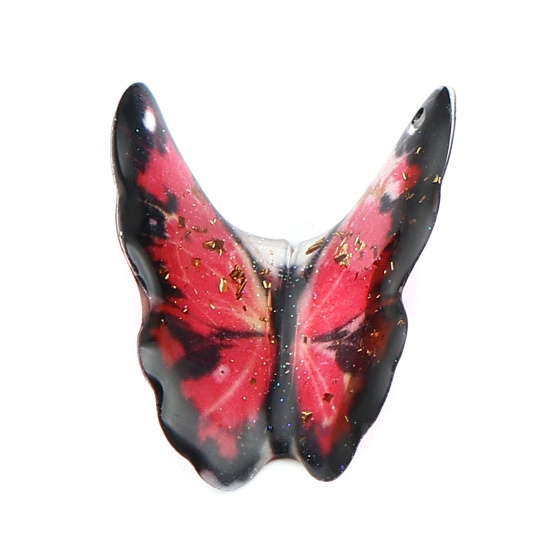 Picture of Resin Insect Charms Butterfly Animal Red Foil 23mm x 21mm, 5 PCs