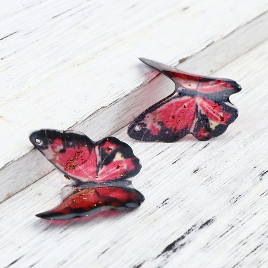 Picture of Resin Insect Charms Butterfly Animal Red Foil 23mm x 21mm, 5 PCs