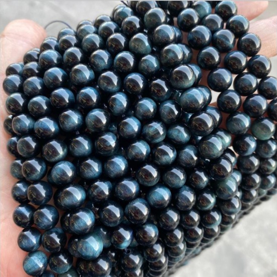 Immagine di Pietra di Occhi di Tigre ( Naturale ) Perline Tondo Blu Inchiostro Tinto Come 12mm Dia., 39cm - 38cm Lunghezza, 1 Filo (Circa 32 Pz/Sfilza)