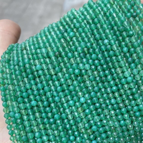 Image de Perles en Agate ( Naturel ) Rond Vert Coloré Env. 3mm Dia., 39cm - 38cm long, 1 Enfilade (Env. 110 Pcs/Enfilade)