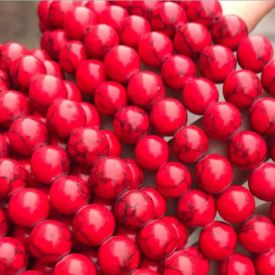 Immagine di Turchese ( Sintetico ) Perline Tondo Crepa Rosso Come 4mm Dia, 1 Filo (Circa 90 Pz/Treccia)