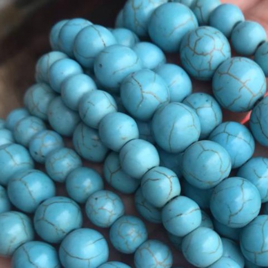 Immagine di Turchese ( Sintetico ) Perline Tondo Crepa Blu Chiaro Come 6mm Dia, 1 Filo (Circa 65 Pz/Treccia)