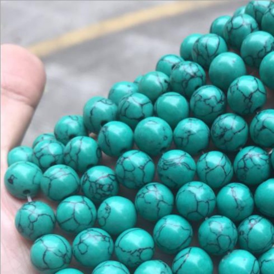 Image de Perles en Turquoise ( Synthétique) Rond Motifs Fissurés Vert 10mm Dia, 1 Enfilade (Env. 38 Pcs/Enfilade)