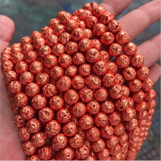 Picture of Lava Rock ( Natural ) Beads Round Orange Plating About 6mm Dia., 39cm(15 3/8") - 38cm(15") long, 1 Strand (Approx 65 PCs/Strand)