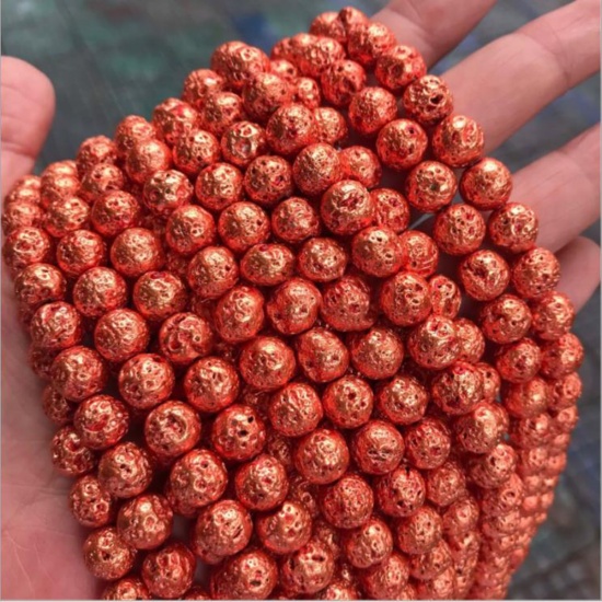 Picture of Lava Rock ( Natural ) Beads Round Orange Plating About 8mm Dia., 39cm(15 3/8") - 38cm(15") long, 1 Strand (Approx 48 PCs/Strand)