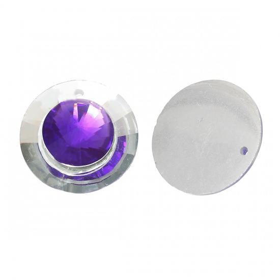 Picture of Resin Charm Pendants Round Faceted Purple 30.0mm(1 1/8") Dia. 10 PCs