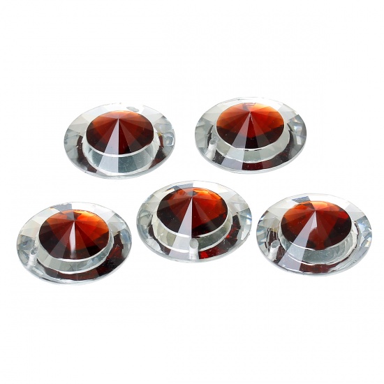 Picture of Resin Charm Pendants Round Faceted Dark Red 30.0mm(1 1/8") Dia. 10 PCs