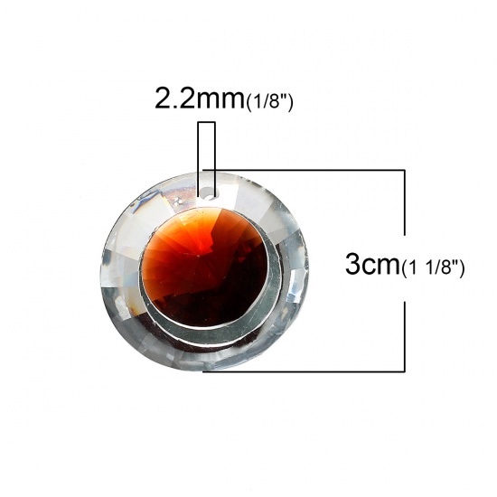 Picture of Resin Charm Pendants Round Faceted Dark Red 30.0mm(1 1/8") Dia. 10 PCs