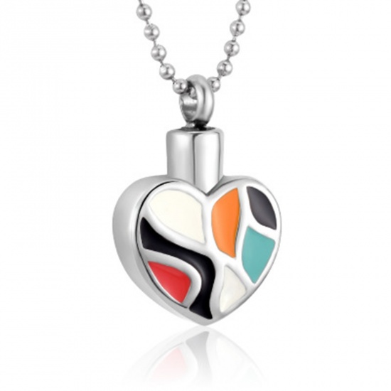 Immagine di Acciaio Inossidabile Cremazione Ash Urna Charms Cuore Tono Argento Multicolore Possibile Aprire 29mm x 19mm, 1 Pz