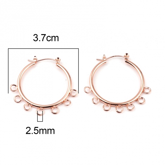 Picture of Zinc Based Alloy Hoop Earrings Findings Circle Ring Rose Gold W/ Loop 37mm x 37mm, Post/ Wire Size: (21 gauge), 1 Pair