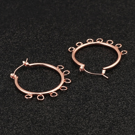 Picture of Zinc Based Alloy Hoop Earrings Findings Circle Ring Rose Gold W/ Loop 37mm x 37mm, Post/ Wire Size: (21 gauge), 1 Pair