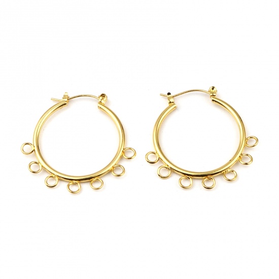 Picture of Zinc Based Alloy Hoop Earrings Findings Circle Ring Gold Plated W/ Loop 37mm x 37mm, Post/ Wire Size: (21 gauge), 1 Pair