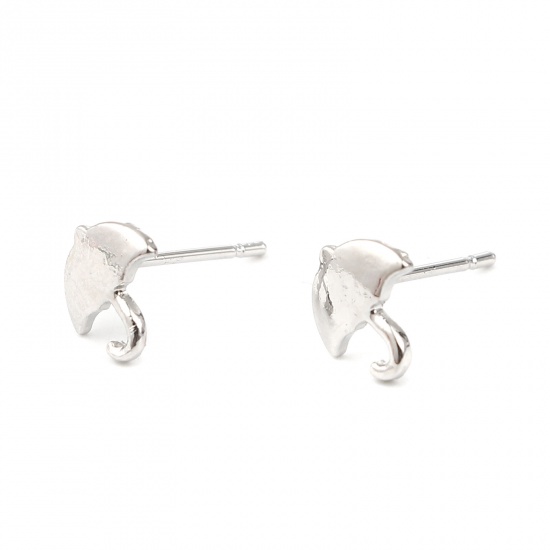 Picture of Ear Post Stud Earrings Findings Umbrella Silver Tone 8mm x 7mm, Post/ Wire Size: (21 gauge), 2 Pairs