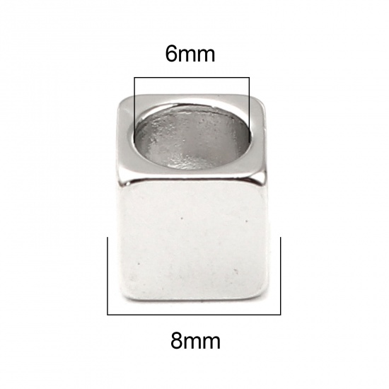 Picture of Zinc Based Alloy Spacer Beads Square Silver Tone About 8mm x 8mm, Hole: Approx 6mm, 5 PCs