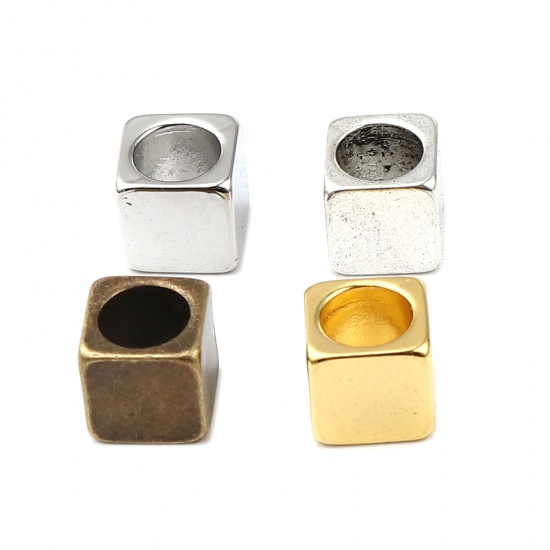 Picture of Zinc Based Alloy Spacer Beads Square Silver Tone About 8mm x 8mm, Hole: Approx 6mm, 5 PCs
