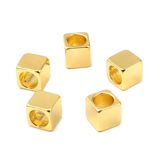 Picture of Zinc Based Alloy Spacer Beads Square Gold Plated About 8mm x 8mm, Hole: Approx 6mm, 5 PCs
