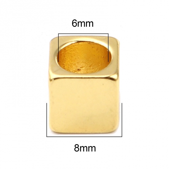 Bild von Zinklegierung Zwischenperlen Spacer Perlen Quadrat Vergoldet ca. 8mm x 8mm, Loch:ca. 6mm, 5 Stück