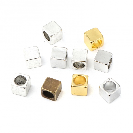 Picture of Zinc Based Alloy Spacer Beads Square Gold Plated About 8mm x 8mm, Hole: Approx 6mm, 5 PCs