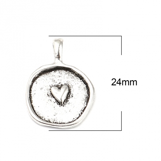 Picture of Zinc Based Alloy Charms Round Antique Silver Color Heart 24mm x 17mm, 10 PCs