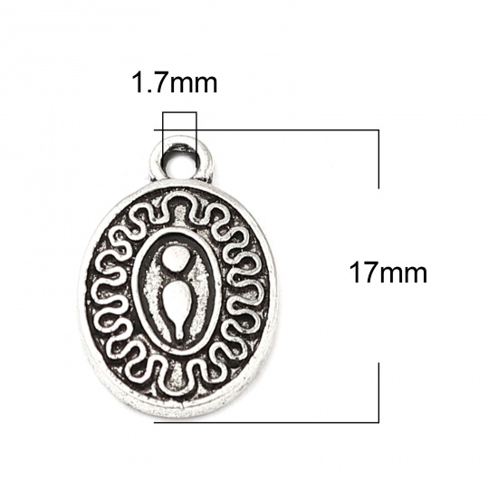 Picture of Zinc Based Alloy Charms Oval Antique Silver Color 17mm x 11mm, 20 PCs