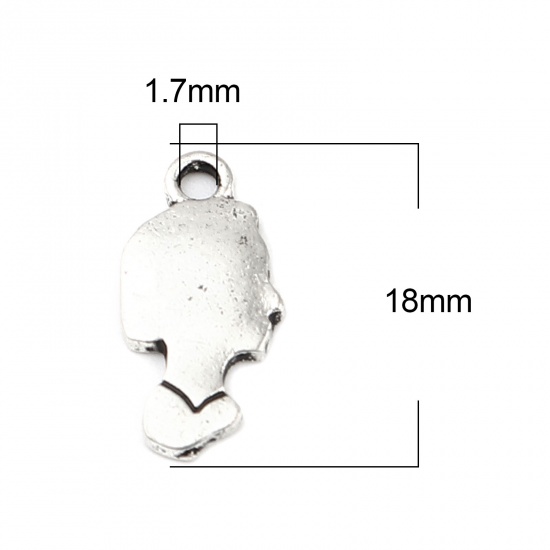 Picture of Zinc Based Alloy Charms Girl Antique Silver Color 18mm x 8mm, 20 PCs