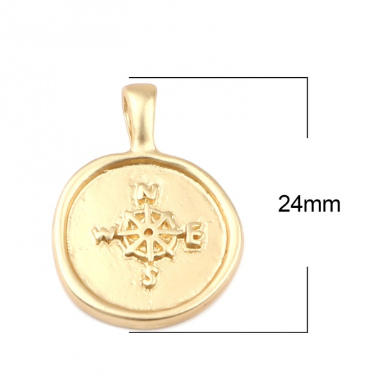 Picture of Zinc Based Alloy Charms Round Matt Gold Compass 24mm x 18mm, 5 PCs