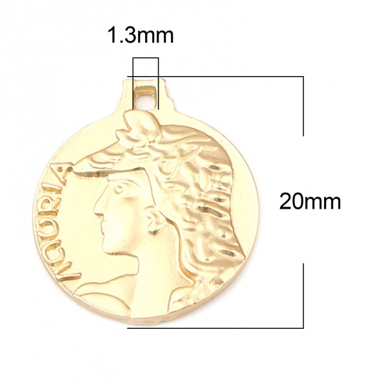 Picture of Zinc Based Alloy Charms Round Matt Gold Woman 20mm x 17mm, 5 PCs