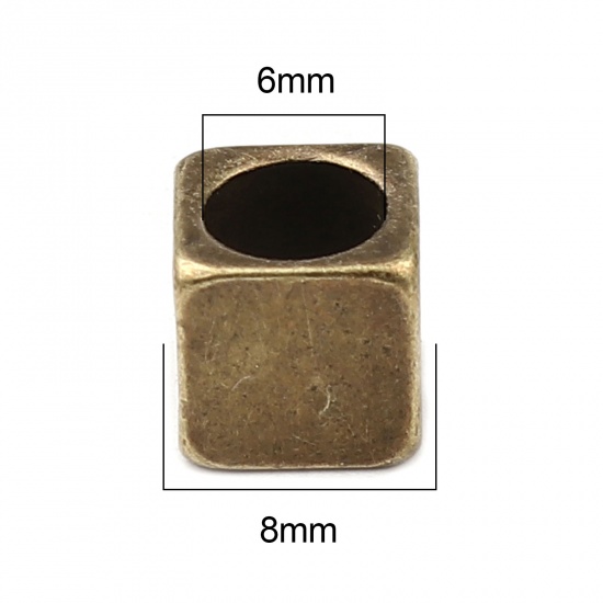 Bild von Zinklegierung Zwischenperlen Spacer Perlen Quadrat Bronzefarbe ca. 8mm x 8mm, Loch:ca. 6mm, 5 Stück