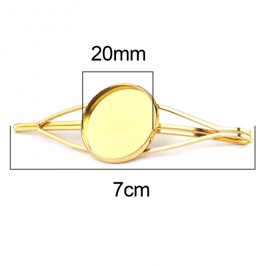 Picture of Iron Based Alloy Hair Clips Findings Gold Plated Round Cabochon Settings (Fits 20mm Dia.) 70mm, 5 PCs