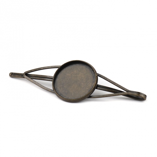 Picture of Iron Based Alloy Hair Clips Findings Antique Bronze Round Cabochon Settings (Fits 20mm Dia.) 70mm, 5 PCs