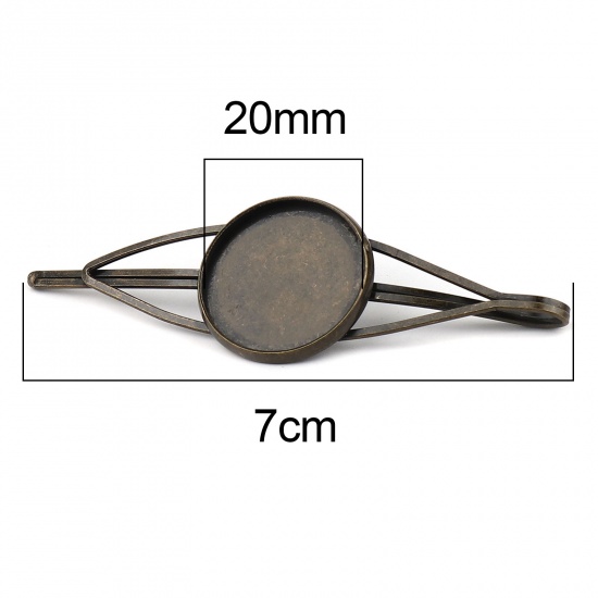 Image de Pinces à Cheveux en Alliage de Fer Bronze Antique Rond Cabochon Rapportable (Convenable à 20mm Dia) 70mm, 5 Pcs