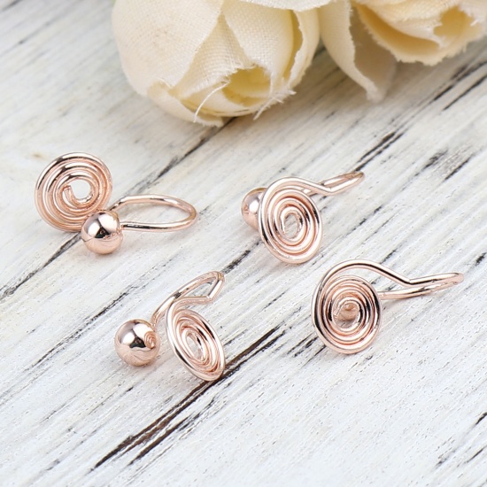 Picture of Brass Ear Clips Earrings Rose Gold Mosquito Coil Holder 15mm x 8mm, 6 PCs                                                                                                                                                                                     