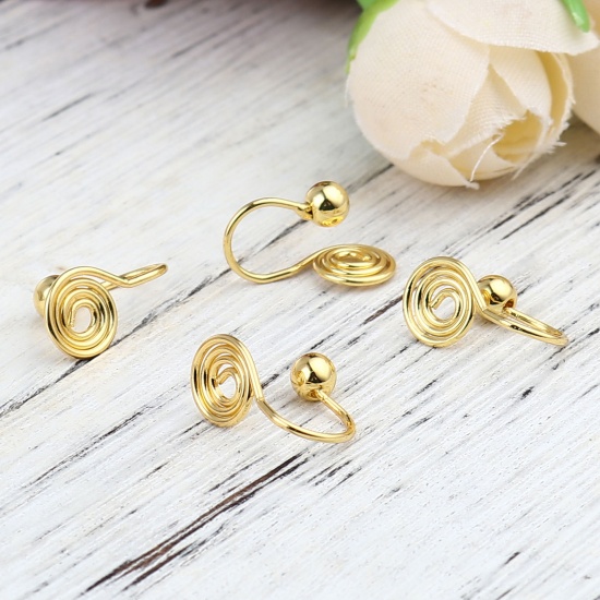 Picture of Brass Ear Clips Earrings Gold Plated Mosquito Coil Holder 15mm x 8mm, 6 PCs                                                                                                                                                                                   