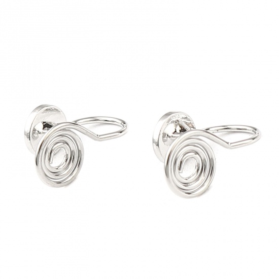 Picture of Brass Ear Clips Earrings Silver Tone Mosquito Coil Holder Glue On 15mm x 8mm, 6 PCs                                                                                                                                                                           