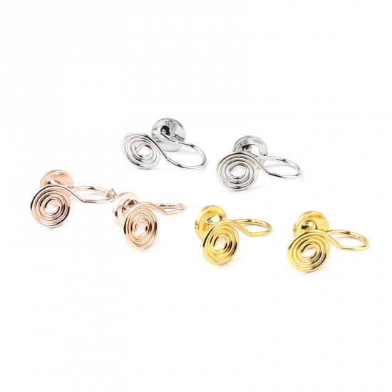 Picture of Brass Ear Clips Earrings Silver Tone Mosquito Coil Holder Glue On 15mm x 8mm, 6 PCs                                                                                                                                                                           