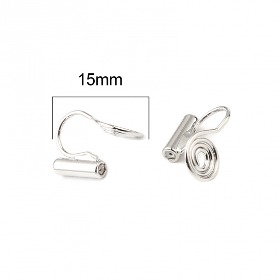 Picture of Brass Ear Clips Earrings Silver Tone Mosquito Coil Holder 15mm x 8mm, 6 PCs                                                                                                                                                                                   