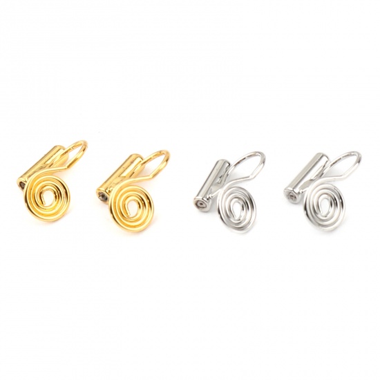 Picture of Brass Ear Clips Earrings Silver Tone Mosquito Coil Holder 15mm x 8mm, 6 PCs                                                                                                                                                                                   