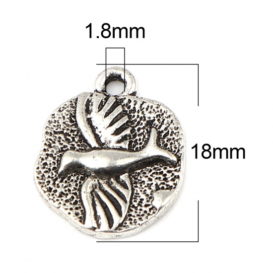 Picture of Zinc Based Alloy Charms Oval Antique Silver Color Bird 18mm x 14mm, 20 PCs