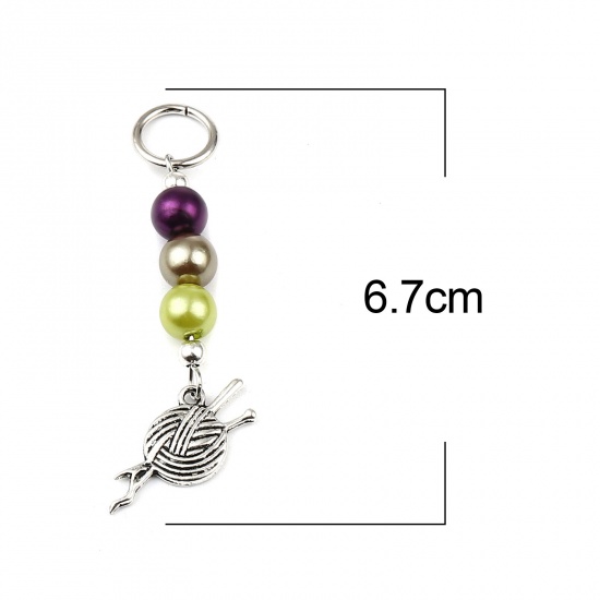 Picture of Zinc Based Alloy & Acrylic Knitting Stitch Markers Ball of yarn Antique Silver Color At Random Color 67mm x 22mm, 10 PCs