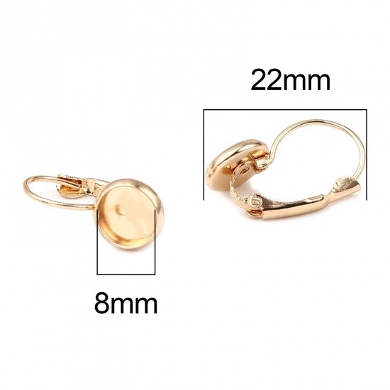 Picture of Iron Based Alloy Cabochon Settings Ear Clips Earrings Findings Round KC Gold Plated (Fit 8mm Dia.) 22mm x 10mm, Post/ Wire Size: (21 gauge), 1 Packet (Approx 10 PCs/Packet)