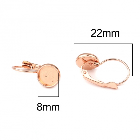 Picture of Iron Based Alloy Cabochon Settings Ear Clips Earrings Findings Round Rose Gold (Fit 8mm Dia.) 22mm x 10mm, Post/ Wire Size: (21 gauge), 1 Packet (Approx 10 PCs/Packet)