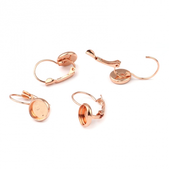 Picture of Iron Based Alloy Cabochon Settings Ear Clips Earrings Findings Round Rose Gold (Fit 8mm Dia.) 22mm x 10mm, Post/ Wire Size: (21 gauge), 1 Packet (Approx 10 PCs/Packet)