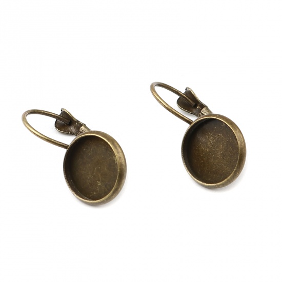 Picture of Iron Based Alloy Cabochon Settings Ear Clips Earrings Findings Round Antique Bronze (Fit 10mm Dia.) 24mm x 12mm, Post/ Wire Size: (21 gauge), 1 Packet (Approx 10 PCs/Packet)