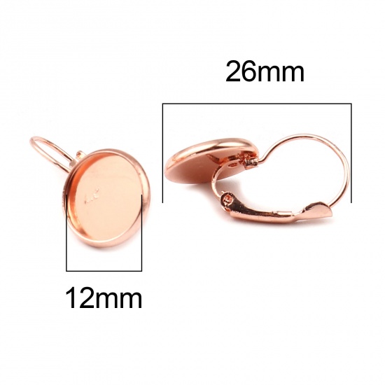 Picture of Iron Based Alloy Cabochon Settings Ear Clips Earrings Findings Round Rose Gold (Fit 12mm Dia.) 26mm x 14mm, Post/ Wire Size: (21 gauge), 1 Packet (Approx 10 PCs/Packet)
