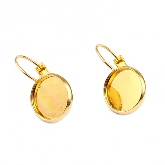 Picture of Iron Based Alloy Cabochon Settings Ear Clips Earrings Findings Round Gold Plated (Fit 12mm Dia.) 26mm x 14mm, Post/ Wire Size: (21 gauge), 1 Packet (Approx 10 PCs/Packet)