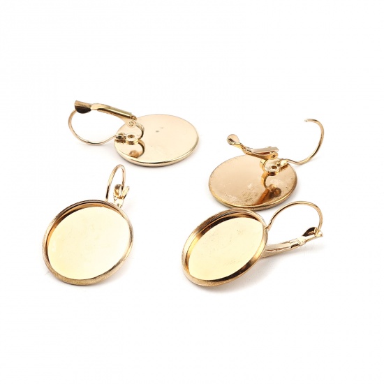 Picture of Iron Based Alloy Cabochon Settings Ear Clips Earrings Findings Round KC Gold Plated (Fit 20mm Dia.) 33mm x 22mm, Post/ Wire Size: (21 gauge), 1 Packet (Approx 10 PCs/Packet)