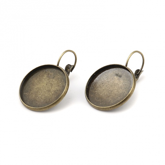 Picture of Iron Based Alloy Cabochon Settings Ear Clips Earrings Findings Round Antique Bronze (Fit 20mm Dia.) 33mm x 22mm, Post/ Wire Size: (21 gauge), 1 Packet (Approx 10 PCs/Packet)
