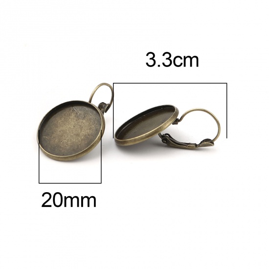 Picture of Iron Based Alloy Cabochon Settings Ear Clips Earrings Findings Round Antique Bronze (Fit 20mm Dia.) 33mm x 22mm, Post/ Wire Size: (21 gauge), 1 Packet (Approx 10 PCs/Packet)